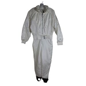 Vintage Snuggler Ski Suit Womens‎ Ladies Tess 4041 One Piece White Winter Snow